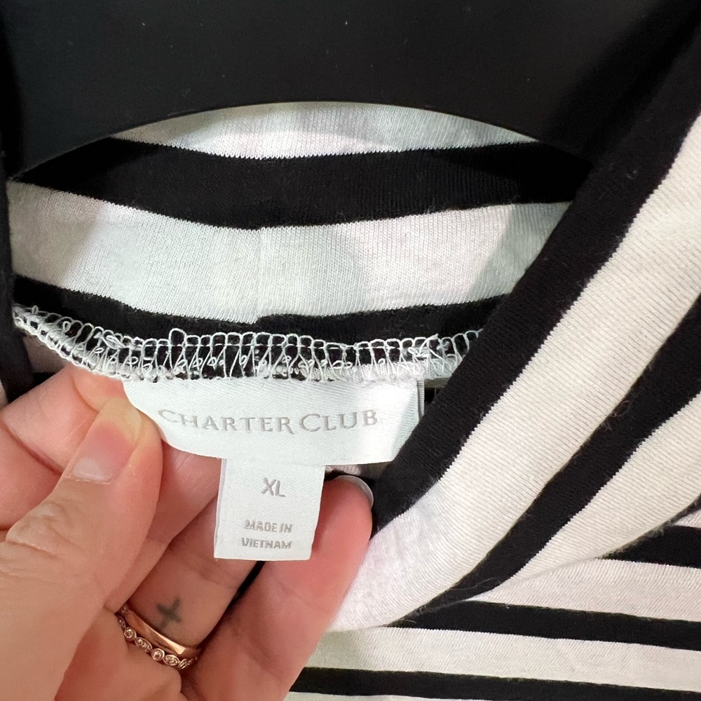 Charter Club Black and White Striped Long Sleeve Turtleneck Tee - Picture 2 of 2